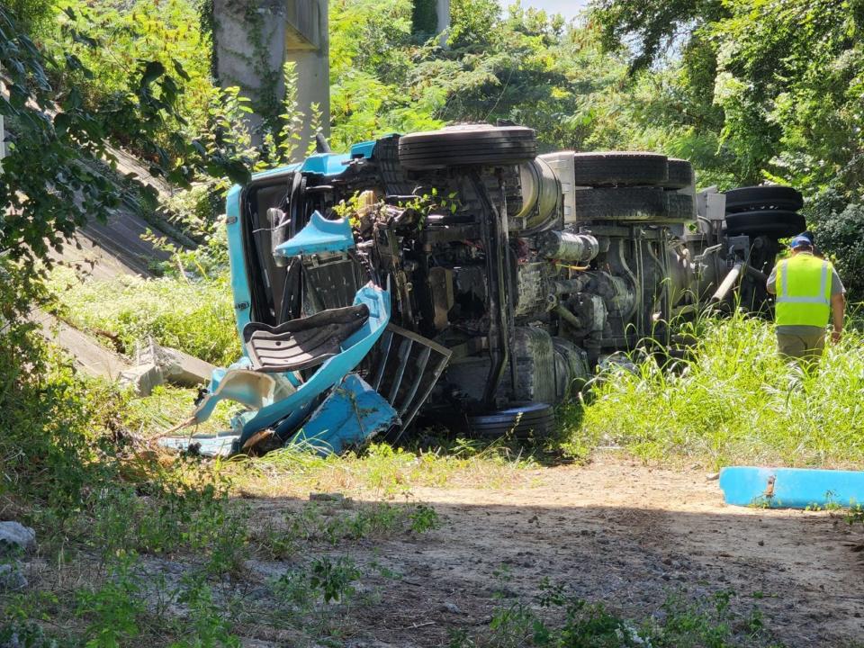 Troopers with the North Carolina Highway Patrol are investigating an accident on the Trent River Bridge where a truck driver crashed and fell over the concrete barrier.