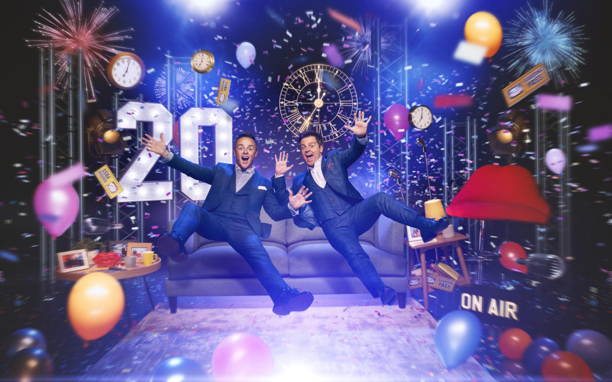 From ITV

Ant & Decâ€™s Saturday Night Takeaway: on ITV1 and ITVX

Pictured: Ant & Dec 

This photograph is (C) ITV Plc and can only be reproduced for editorial purposes directly in connection with the programme or event mentioned above, or ITV plc. This photograph must not be manipulated [excluding basic cropping] in a manner which alters the visual appearance of the person photographed deemed detrimental or inappropriate by ITV plc Picture Desk.  This photograph must not be syndicated to any other company, publication or website, or permanently archived, without the express written permission of ITV Picture Desk. Full Terms and conditions are available on the website www.itv.com/presscentre/itvpictures/terms

For further information please contact:
michael.taiwo1@itv.com                              