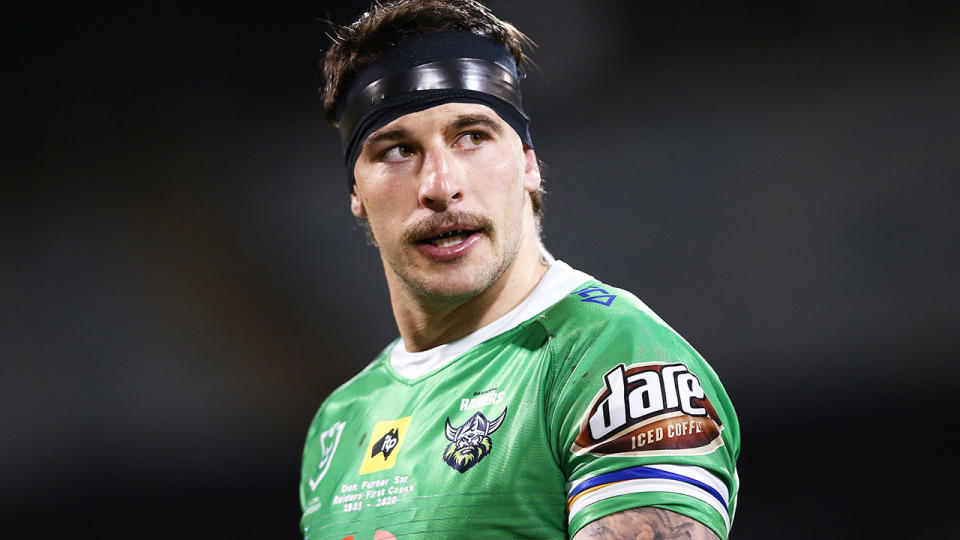 Curtis Scott is pictured playing for the Canberra Raiders.