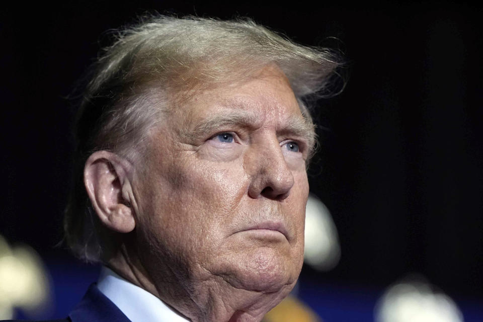 Republican presidential candidate former President Donald Trump speaks at a campaign rally Saturday, March 9, 2024, in Rome Ga. (AP Photo/Mike Stewart)