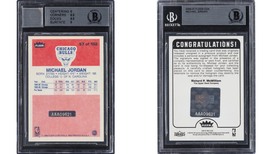 From left to right: Backside of the card; the encased Upper Deck certificate of authenticity card 