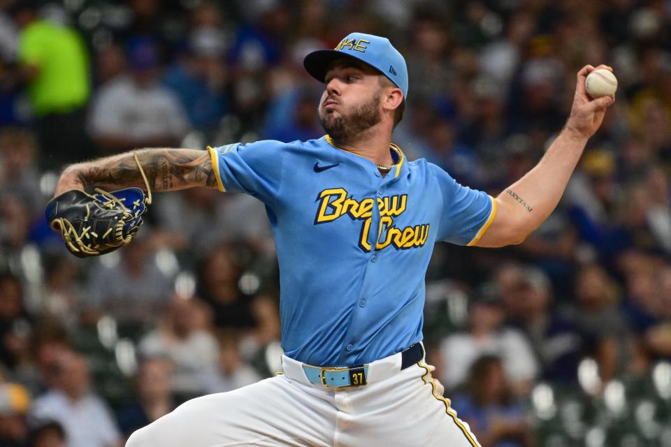 Milwaukee Brewers pitcher DL Hall (37) pitches in the fifth inning against the Arizona Diamondbacks at American Family Field.