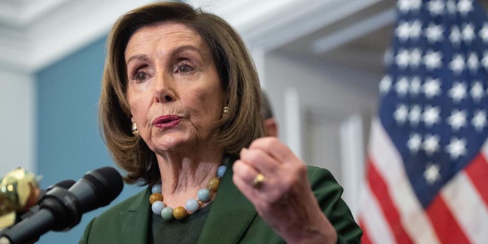 House Speaker Nancy Pelosi at a press conference on Capitol Hill on February 23, 2022.