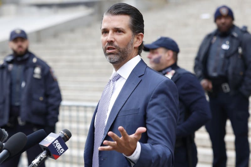 Donald Trump Jr. speaks outside of the courthouse after testifying on the first day the defense called witnesses in the civil fraud trial of his father, former President Donald Trump at State Supreme Court on Monday in New York City. Trump Jr. said the future of the Trump Organization depends on what happens in next year's presidential election. Photo by John Angelillo/UPI