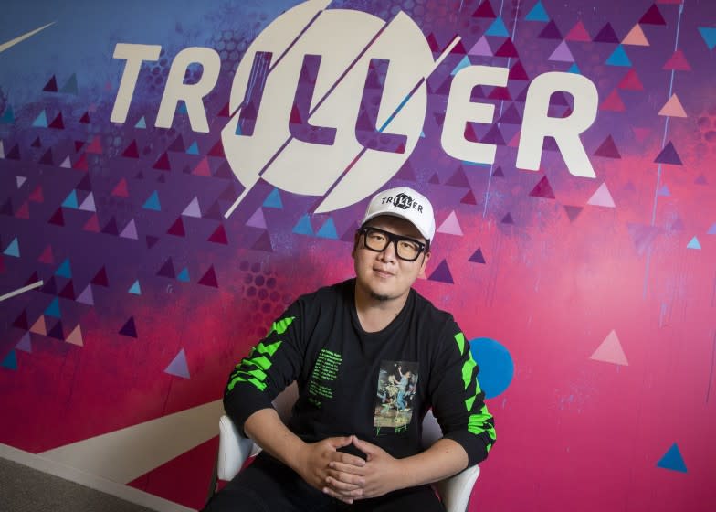 CENTURY CITY, CA - AUGUST 06: Triller CEO Mike Lu sits for a portrait in his officesThursday, Aug. 6, 2020 in Century City, CA. Triller launched a music video editing app in 2015, and has risen to prominence especially as TikTok is in danger of getting banned in the U.S. (Brian van der Brug / Los Angeles Times)