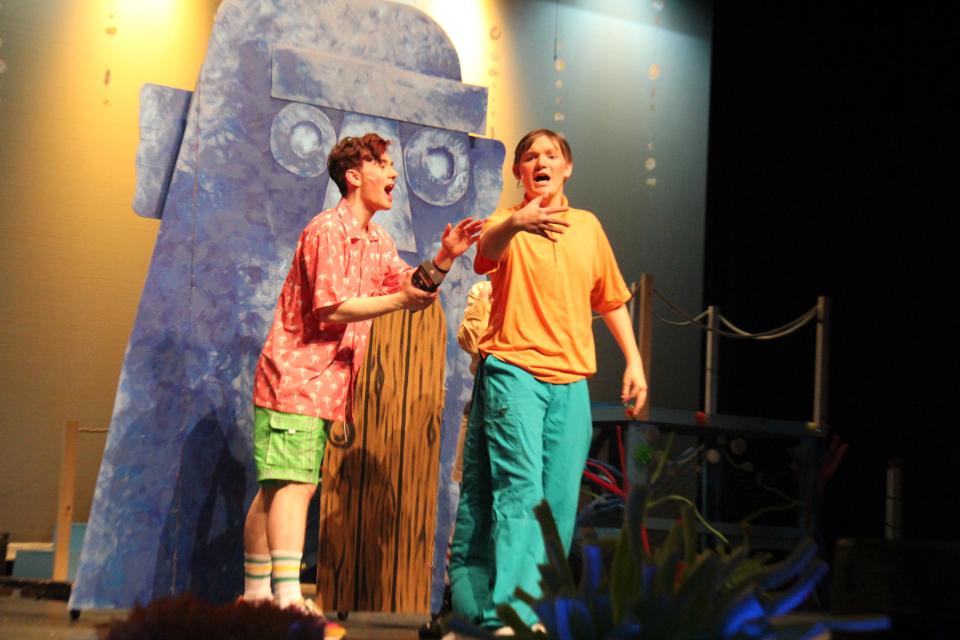 Riley Sergent and Hunter Ayers perform a scene from “The SpongeBob Musical.”