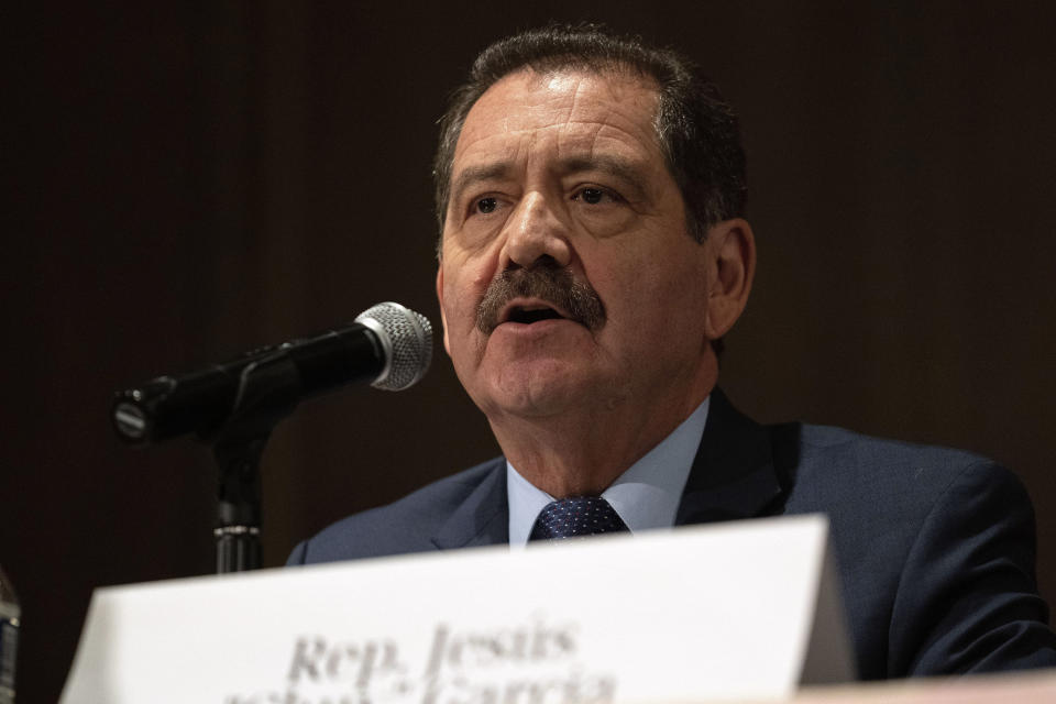 Rep. Jesus "Chuy" Garcia, D-Ill., participates in a forum with other Chicago mayoral candidates hosted by the Chicago Women Take Action Alliance Jan. 14, 2023, at the Chicago Temple in Chicago. Garcia, who continues to seek the mayor's office, forced then-Mayor Rahm Emanuel to a runoff in 2015. (AP Photo/Erin Hooley, File)