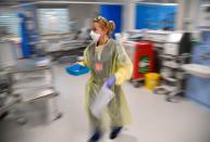 Medical staff treat seriously ill Covid patients at Milton Keynes University Hospital, amid the spread of the coronavirus disease (COVID-19) pandemic, Milton Keynes, Britain
