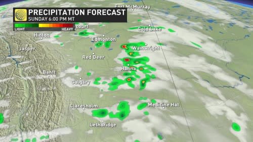 Alberta Sunday evening precipitation forecast May 12 2024