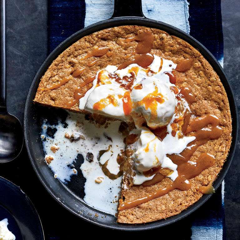 Oatmeal-Raisin Skillet Cookie with Miso-Caramel Sauce