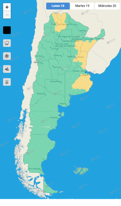 Se esperan lluvias y tormentas de variada intensidad para ciertos municipios bonaerenses, la zona del Litoral y Salta