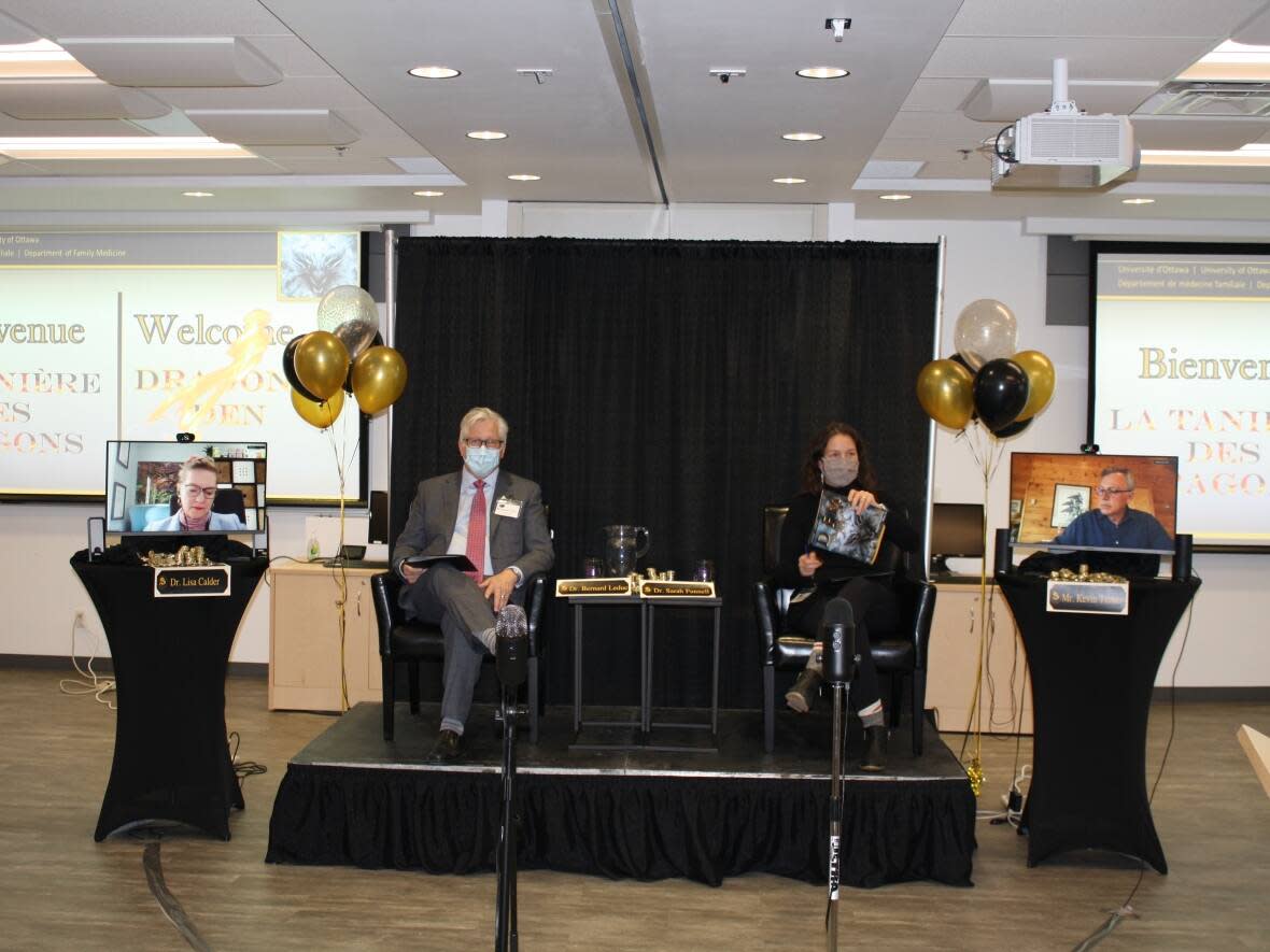 The competition's judging panel from left to right: Dr. Lisa Calder, Dr. Bernard Leduc, Dr. Sarah Minwanimad Funnell, Kevin Turner. (Department of Family Medicine/University of Ottawa - image credit)