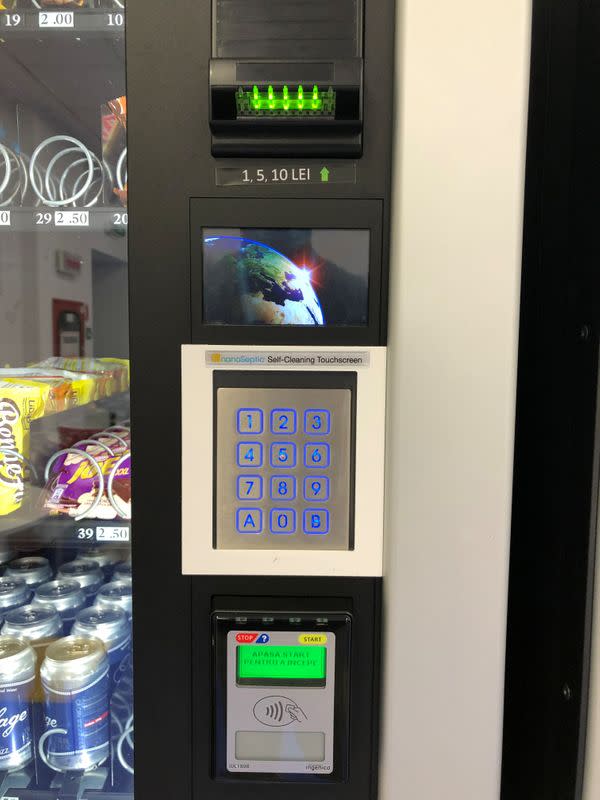 Self-cleaning touchscreen on a vending machine at Ericsson's office in Bucharest