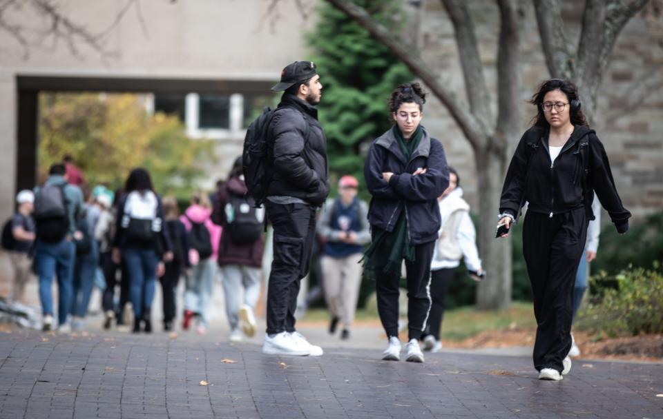 Cornell University students walk on campus Nov. 7, 2023. Tensions remain high on the Ithaca, N.Y. campus after a student posted threats against Jews following IsraelÕs response to the Oct. 7th attacks by Hamas.