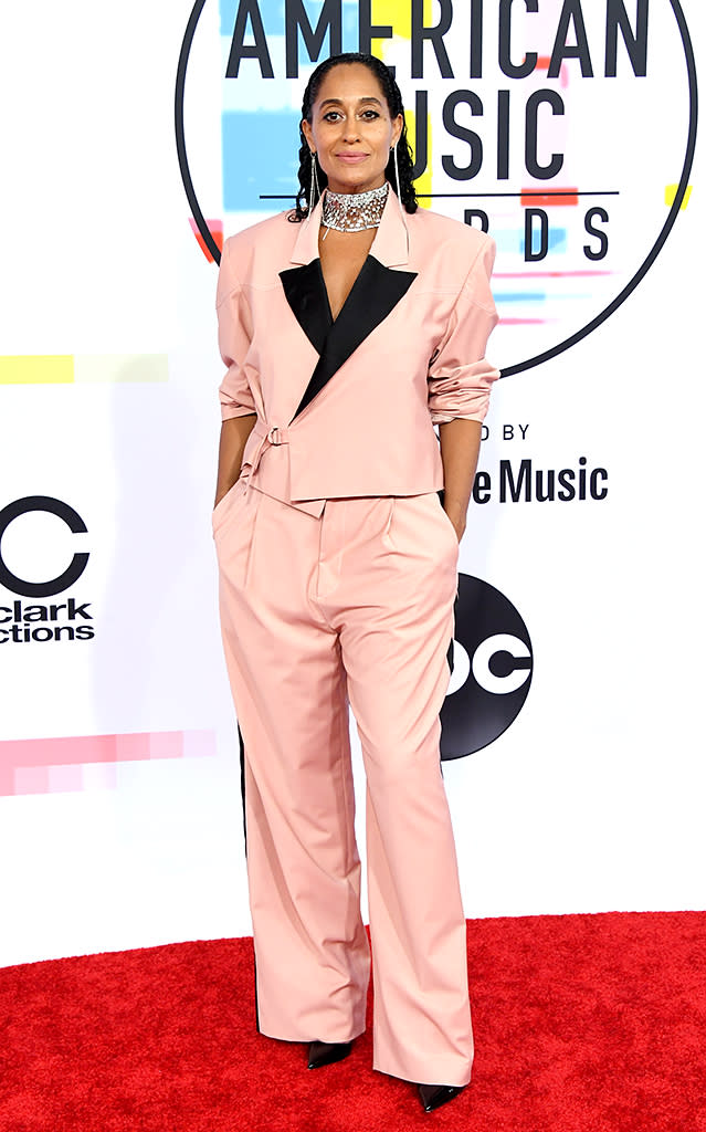 <p>Tracee Ellis Ross was ready to work. The <i>Black-ish</i> actress arrived to host the night’s show, which she also executive produced, in a suit designed by Pyer Moss. (Photo: Jon Kopaloff/FilmMagic) </p>