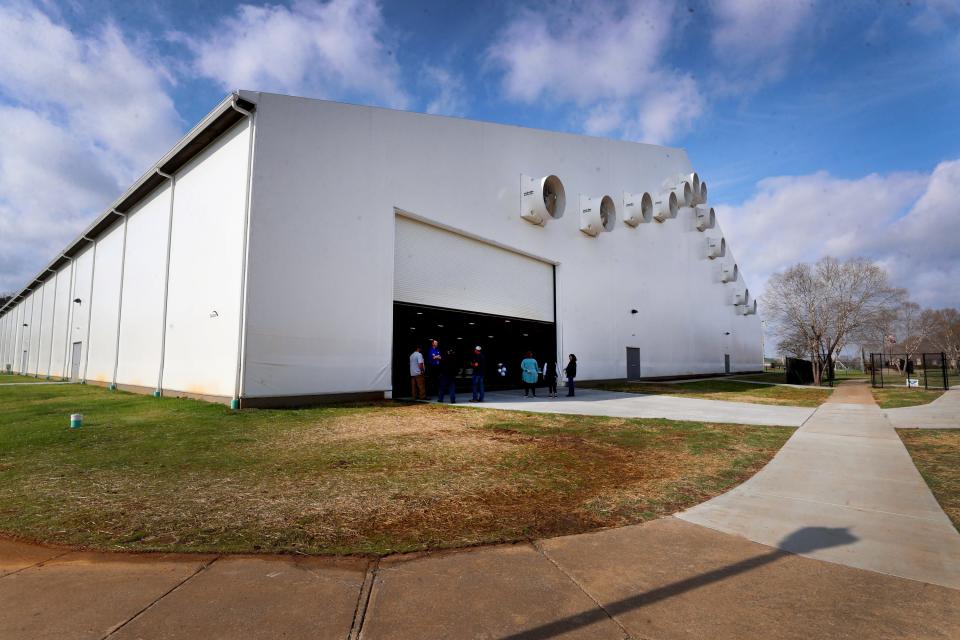 The outside of the new Siegel Park Indoor Soccer Park facility, where a ribbon cutting ceremony was held for the new building on Friday, March 24, 2023.