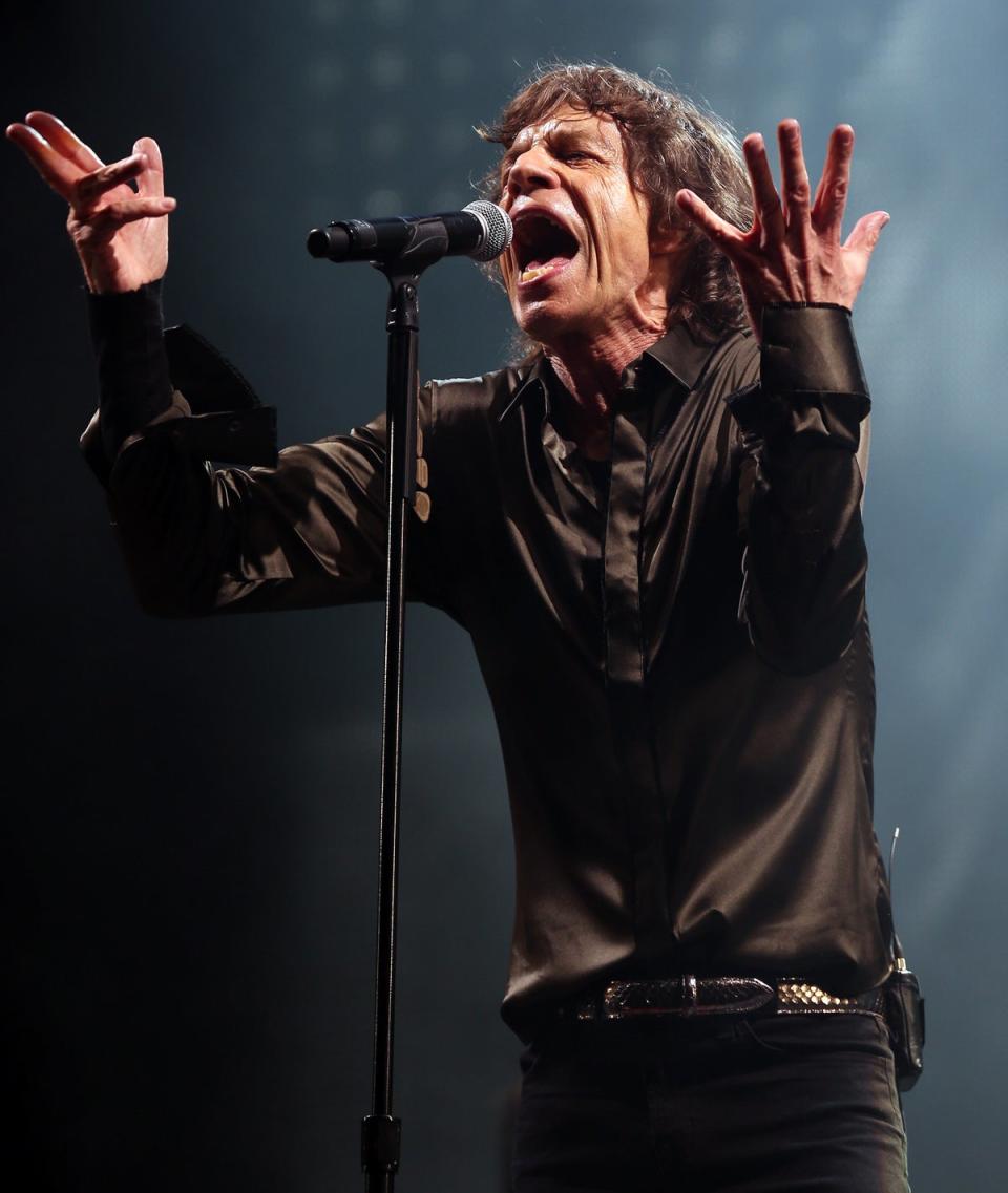 Mick Jagger performing with the Rolling Stones at Glastonbury Festival in 2013 (Getty Images)