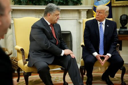 U.S. President Donald Trump (R) meets with Ukraine's President Petro Poroshenko in the Oval Office at the White House in Washington, U.S. June 20, 2017. REUTERS/Jonathan Ernst