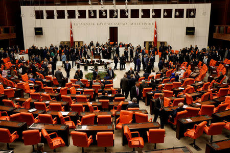 Turkish lawmakers attend a debate at the Turkish parliament in Ankara, Turkey, May 20, 2016. REUTERS/Umit Bektas