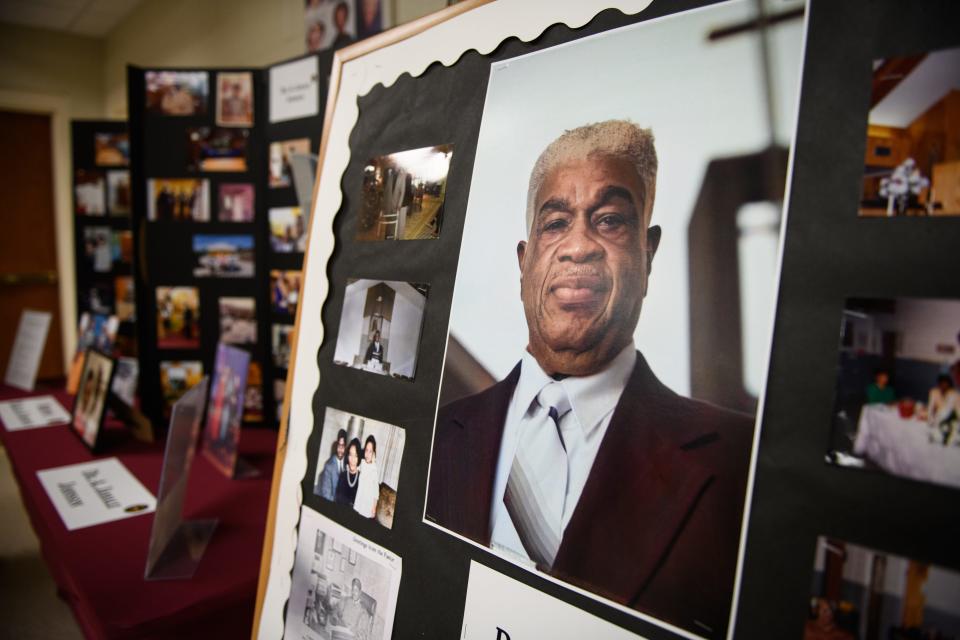 A portrait of Dr. Aaron Johnson on display at Mt. Sinai Missionary Baptist Church's museum. Church members will celebrate Johnson, who is pastor emeritus, for Black History Month on Sunday, Feb. 25, 2024.