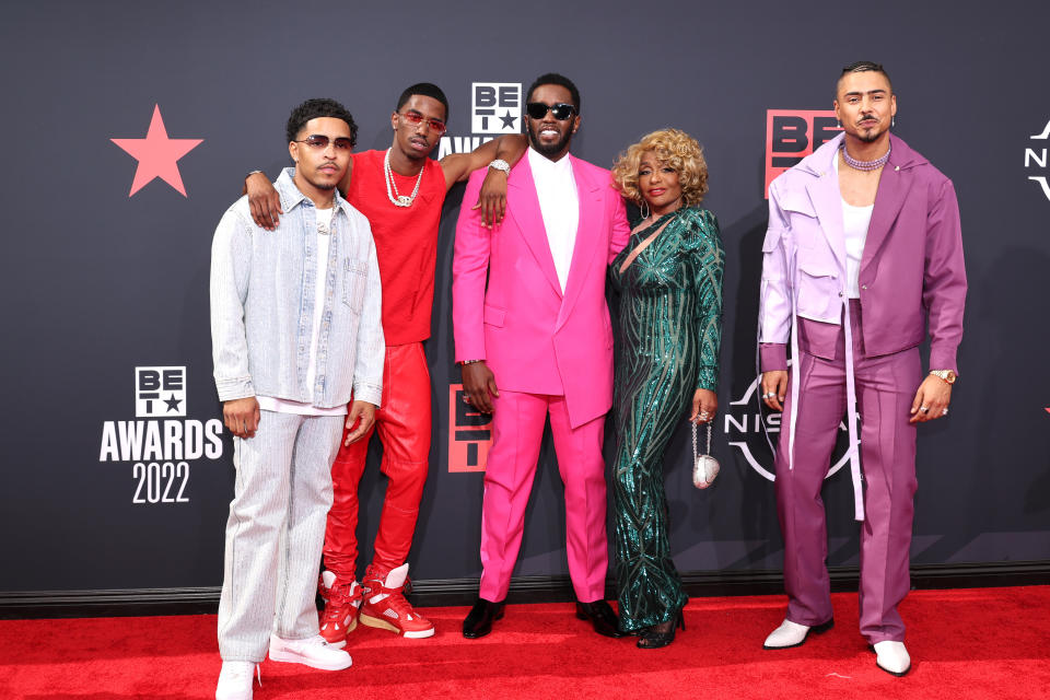 Justin Dior Combs, Christian Combs, Sean “Diddy” Combs, Janice Combs, and Quincy Brown attend the 2022 BET Awards at Microsoft Theater on June 26, 2022 in Los Angeles, California.