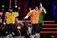 <p>Bruno Mars (right) performs onstage during the 60th Annual Grammy Awards at Madison Square Garden in New York Cityon January 28, 2018. (Photo: Getty Images) </p>