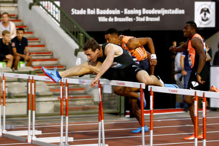 Athletics - IAAF Diamond League Final - King Baudouin Stadium, Brussels, Belgium - August 31, 2018 Authorised Neutral Athlete from Russia Sergey Shubenkov in action during the men's 110m hurdles REUTERS/Francois Lenoir