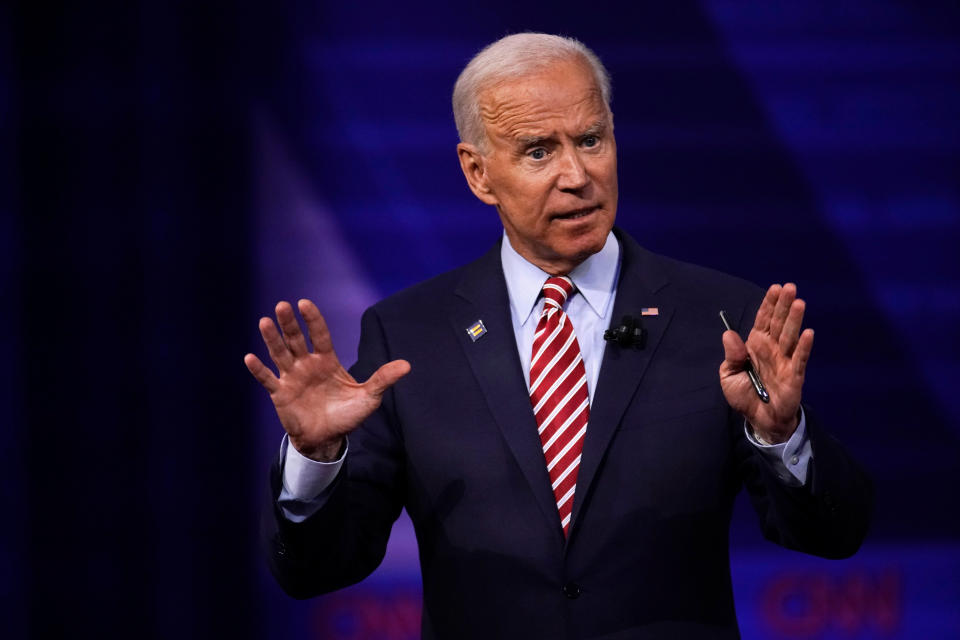 Former Vice President Joe Biden participates in a televised Los Angeles town hall Thursday on CNN dedicated to LGBTQ issues. (Photo: Mike Blake / Reuters)