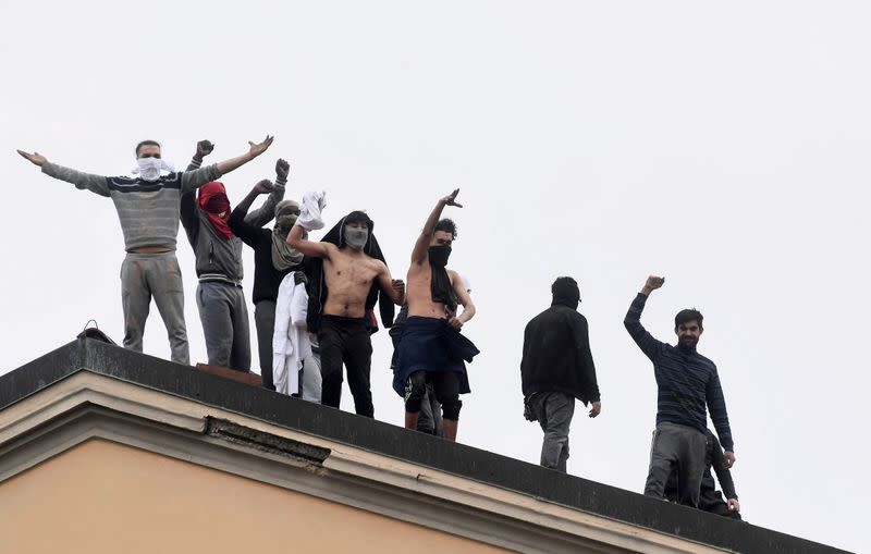 FILE PHOTO: Prison inmates revolt after family visits were suspended due to fears over coronavirus contagion, in Milan