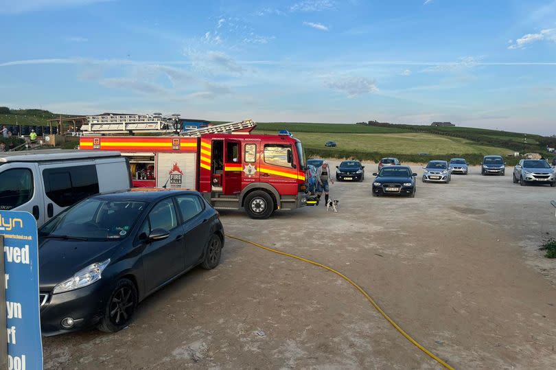 Fire engine at Harlyn Beach