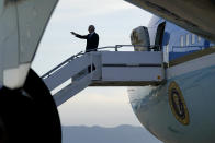 President Joe Biden boards Air Force One at Geneva Airport in Geneva, Switzerland, Wednesday, June 16, 2021. Biden is returning to Washington as he wraps up his trip to Europe. (AP Photo/Patrick Semansky)