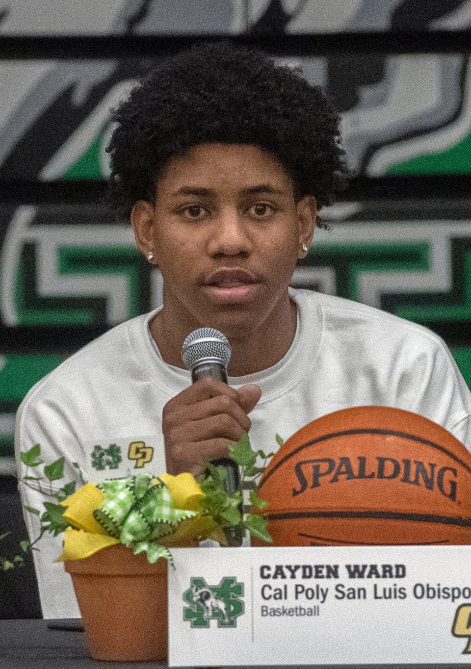 St. Mary's High School athlete Cayden Ward has signed letter of intent to play basketball for Cal Poly San Luis Obispo during a ceremony at the school in Stockton on Apr. 17, 2024.