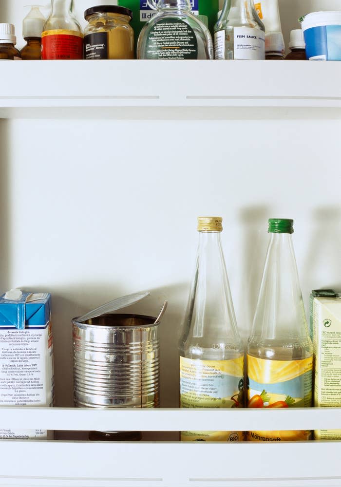 condiments on fridge door