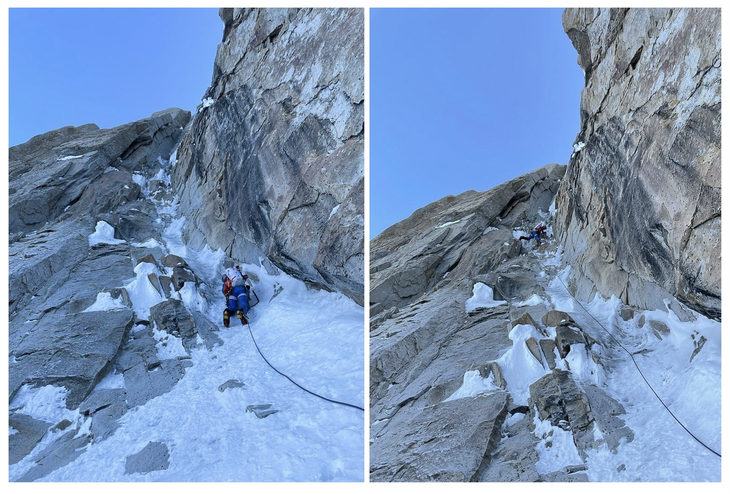 Climber ascends south face of Denali.