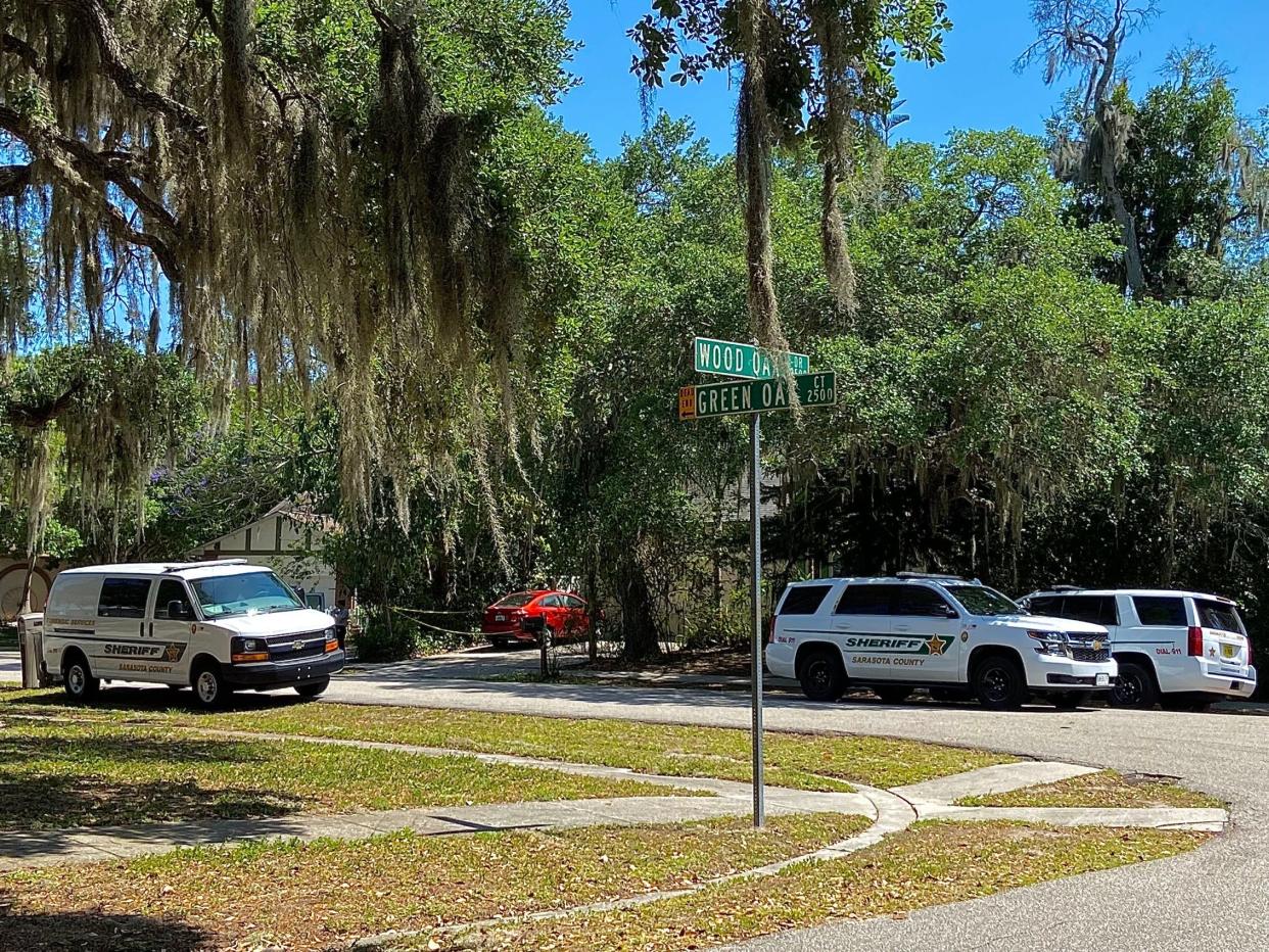 Sheriff's Office vehicles gathered at the Colonial Oaks home of Patrick Ecakrdt's parents April 19, hours after Patrick shot and killed his father on the lawn.