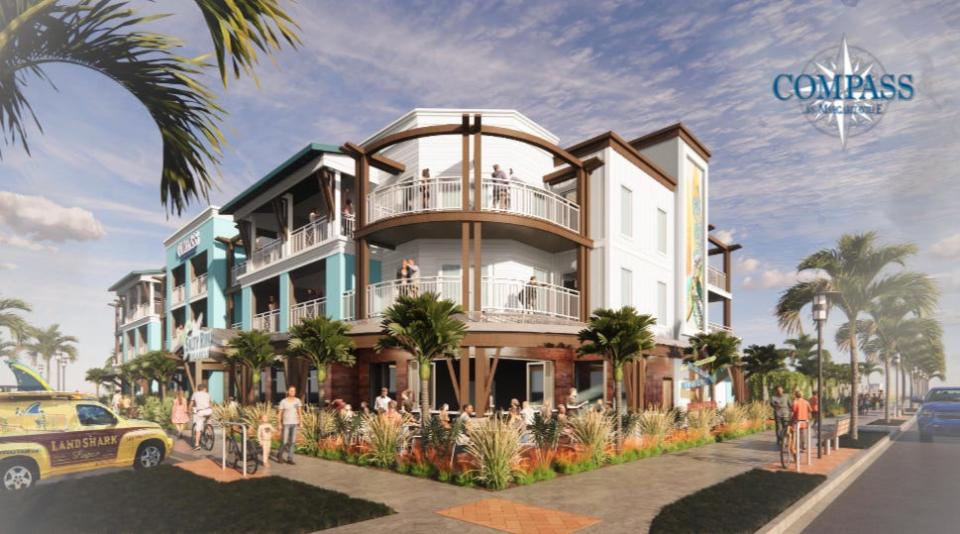 This is a rendering of the planned 3-story Compass by Margaritaville Hotel at 111 S. Daytona Ave. in Flagler Beach. The 1.3-acre site is along the south side of Moody Boulevard/State Road 100, directly west of Veterans Park, and one block from the beach. Developer Manoj Bhoola of Ormond Beach-based Elite Hospitality hopes to open the hotel in early to mid 2025.