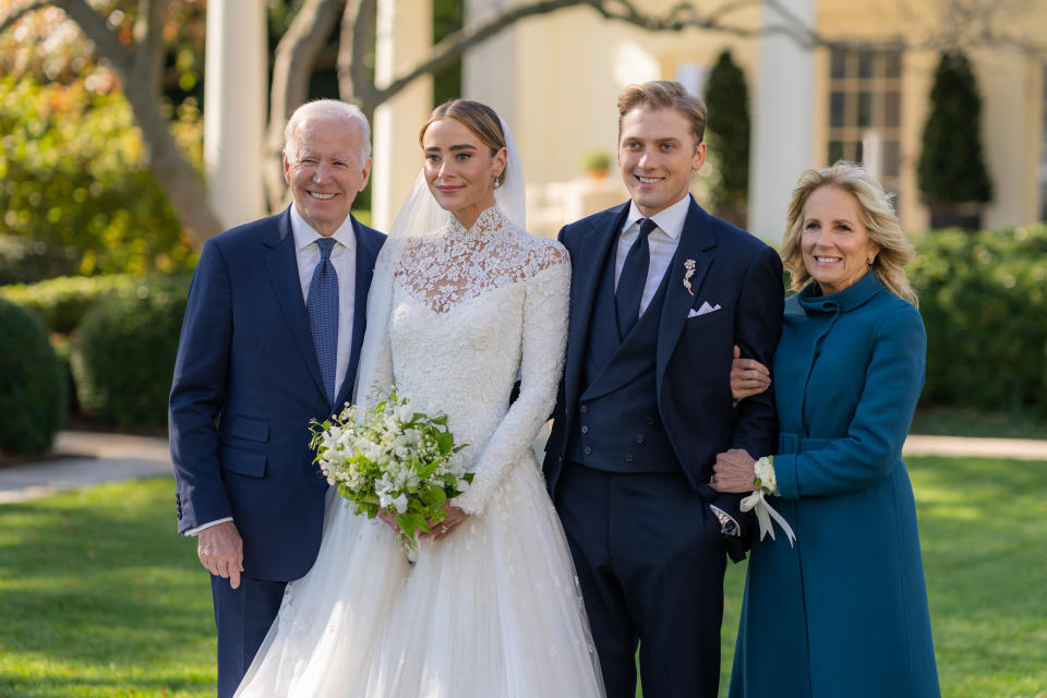 WASHINGTON, DC - NOVEMBER 19: In this handout provided by The White House,  President Joe Biden and First Lady Jill Biden attend the wedding of Peter Neal and Naomi Biden Neal on the South Lawn of the White House on November 19, 2022  in Washington DC. (Photo by Adam Schultz/The White House via Getty Images)