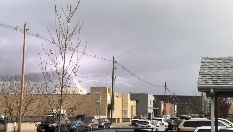 Lightning lights up the sky near South Broadway in Englewood on April 26, 2024. (Brooke Williams)