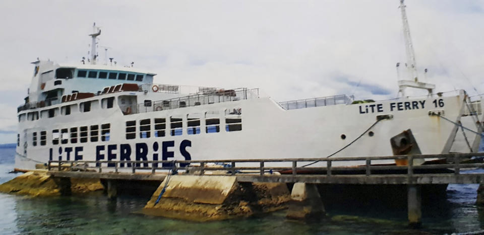 This undated photo provided by Philippine Coast Guard in Manila shows the M/V Lite Ferry 16 being docked at a port in Dipolog in Zamboanga del Norte province in southern Philippines. More than 200 were rescued after a fire engulfed the ferry in the southern Philippines overnight. The Philippine coast guard says search and rescue efforts are continuing after the fire off Dapitan city in Zamboanga del Norte province. (Philippine Coast Guard Via AP)