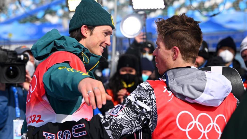 Aussie Scotty James (left) embraced a retiring  Shaun White.