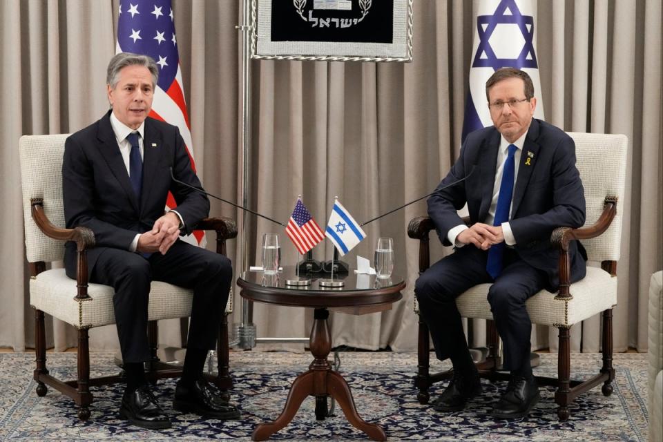 Antony Blinken with Israel’s president Isaac Herzog in Jerusalem on Wednesday (Getty Images)