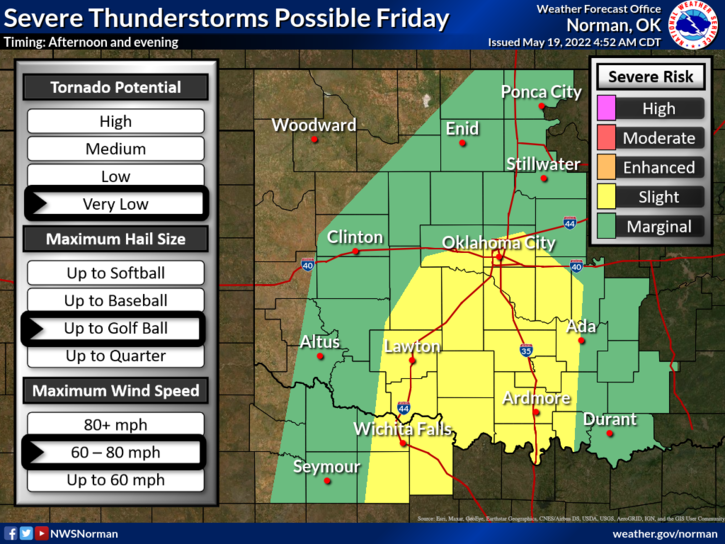 After sweltering heat and fire danger the past several days, a conditional risk of severe storms is coming back to the Oklahoma City metro Friday. Tornado potential is very low, meteorologists say, and the more definite expectation is cooler temperatures throughout the weekend into next week.
