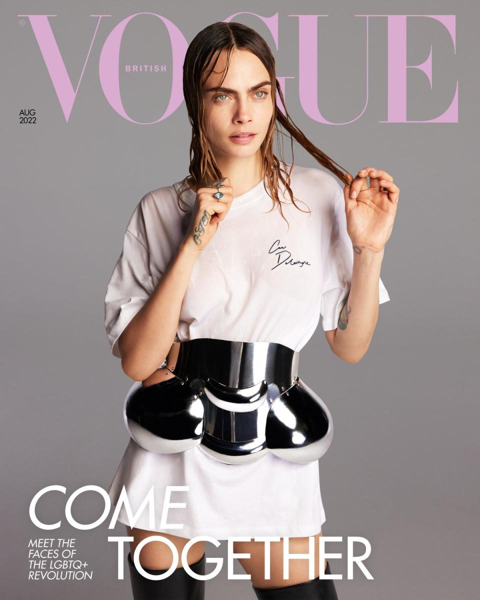 Cara Delevingne on the cover of British Vogue’s August 2022 issue (Vogue)