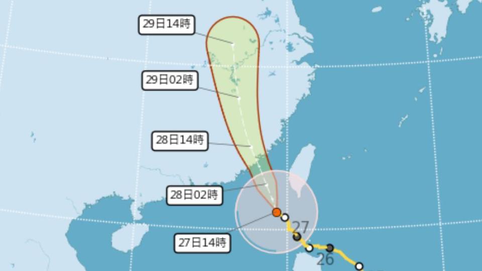 杜蘇芮路徑潛勢預報圖。（圖／翻攝自中央氣象局）