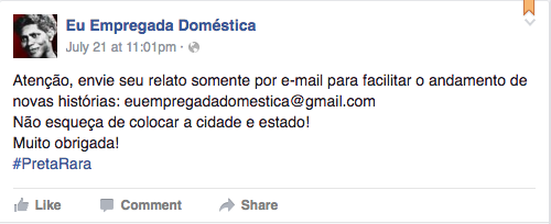 A fanpage é alimentada diariamente com relatos enviados por e-mail. (Reprodução/Facebook @euempregadadomestica)