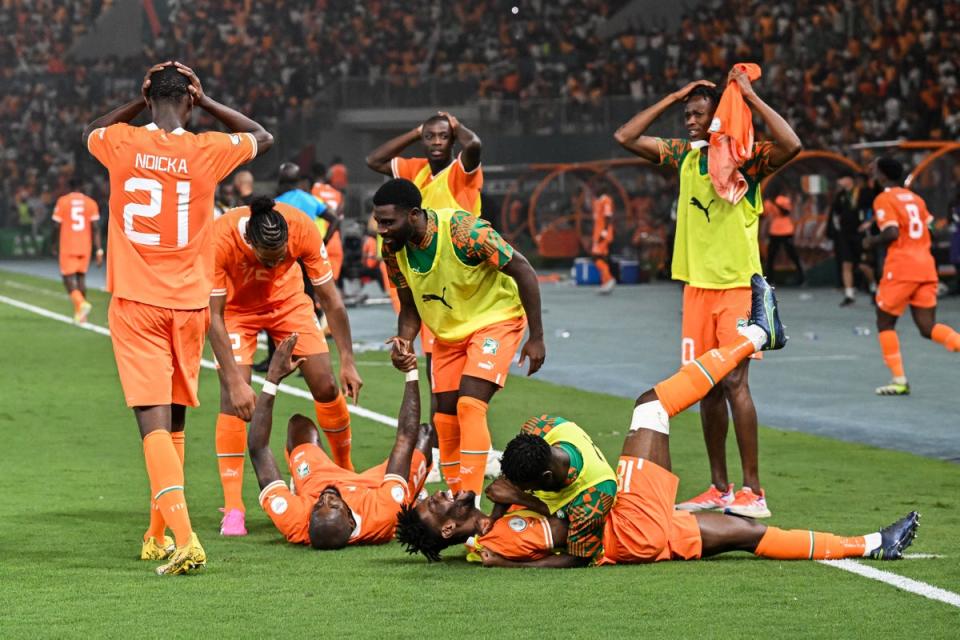A 120th-minute quarter-final winner against Mali is celebrated by incredulous Ivory Coast players (AFP/Getty)