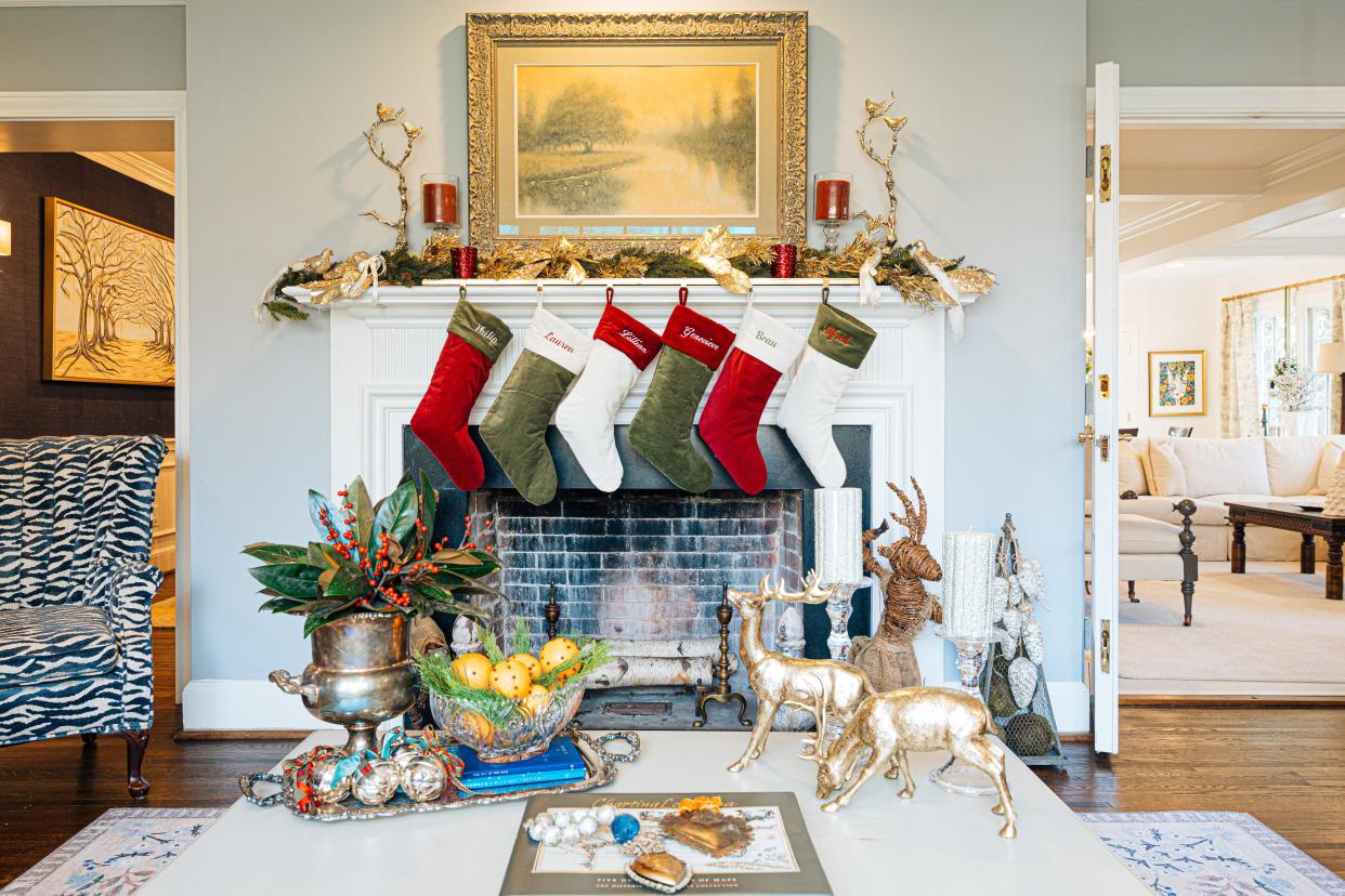 Stockings hung by the chimney with care are essentials of the holiday decor at Lauren and Philip Fontenot's home in the Augusta Road area of Greenville