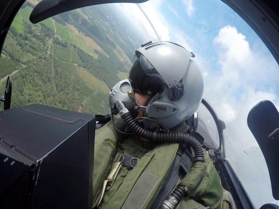 A French pilot flies a Rafale jet fighter over the French Air Force base in Mont-de-Marsan, southwestern France in June 2017.