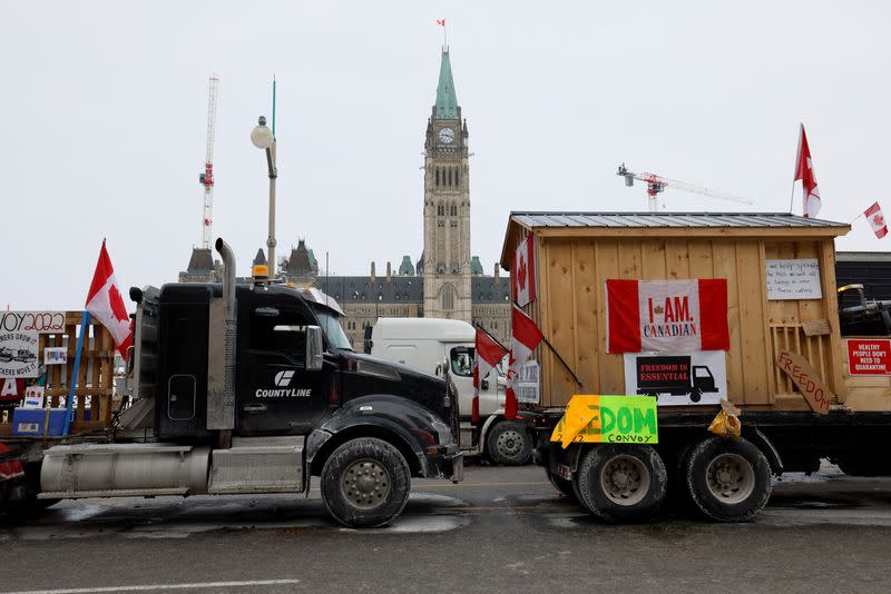 Demonstrations continue as truckers and supporters protest COVID-19 vaccine mandates, in Ottawa