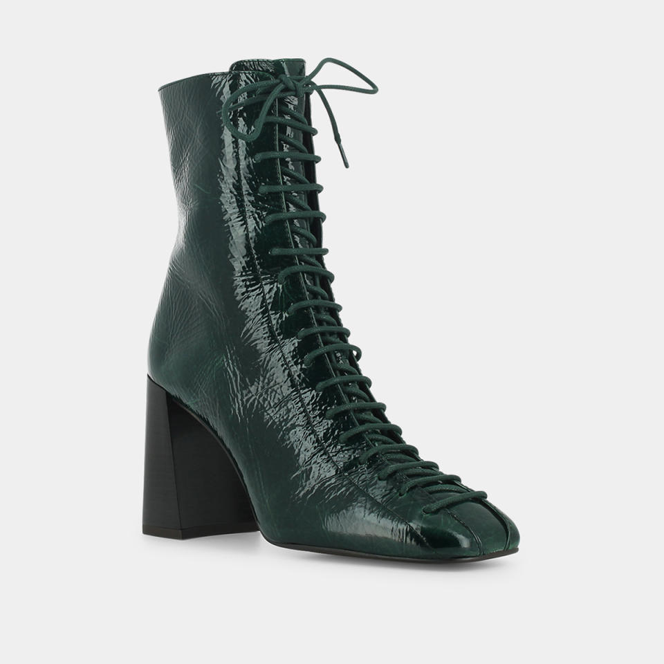 Bottines à lacets en cuir vernis vert Jonak